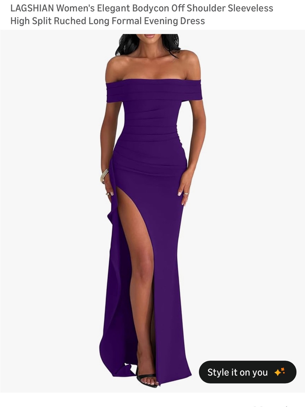 Lagshian Purple Off-Shoulder Ruched High-Slit Evening Gown